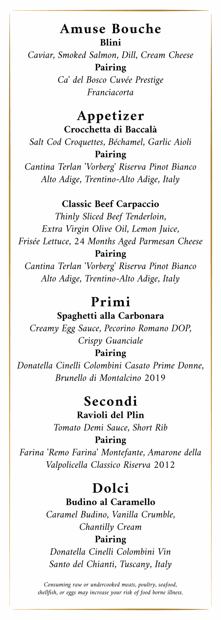 August 2025 Wine Dinner Menu